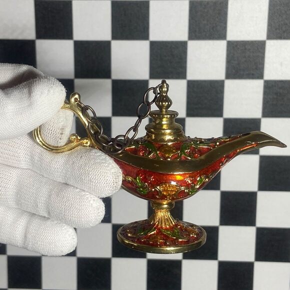 Aladdin Magic Lamp Miniature Brass Enamel Length 4.75" Trinket Holder Home Decor - Picture 7 of 7